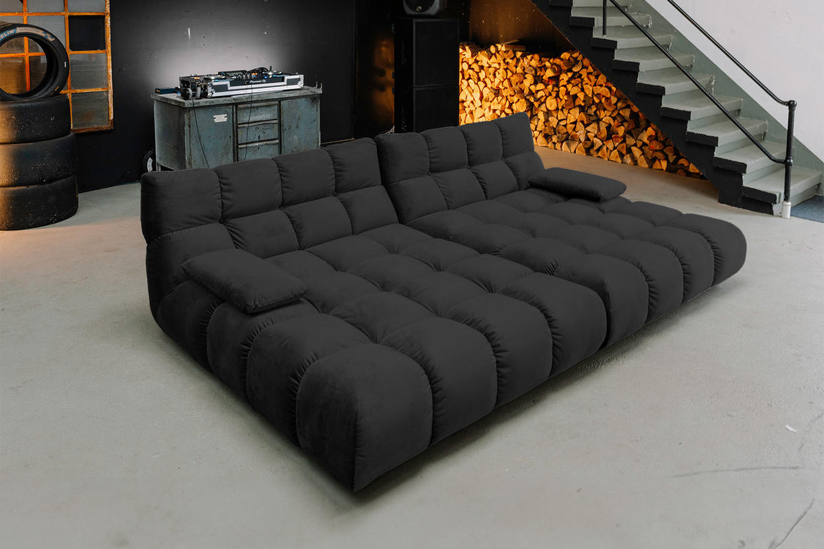 BIG SOFA VIVIEN Schwarz Velvet - Schwarz, Kunststoff/Textil (296/85/178cm) - KAWOLA