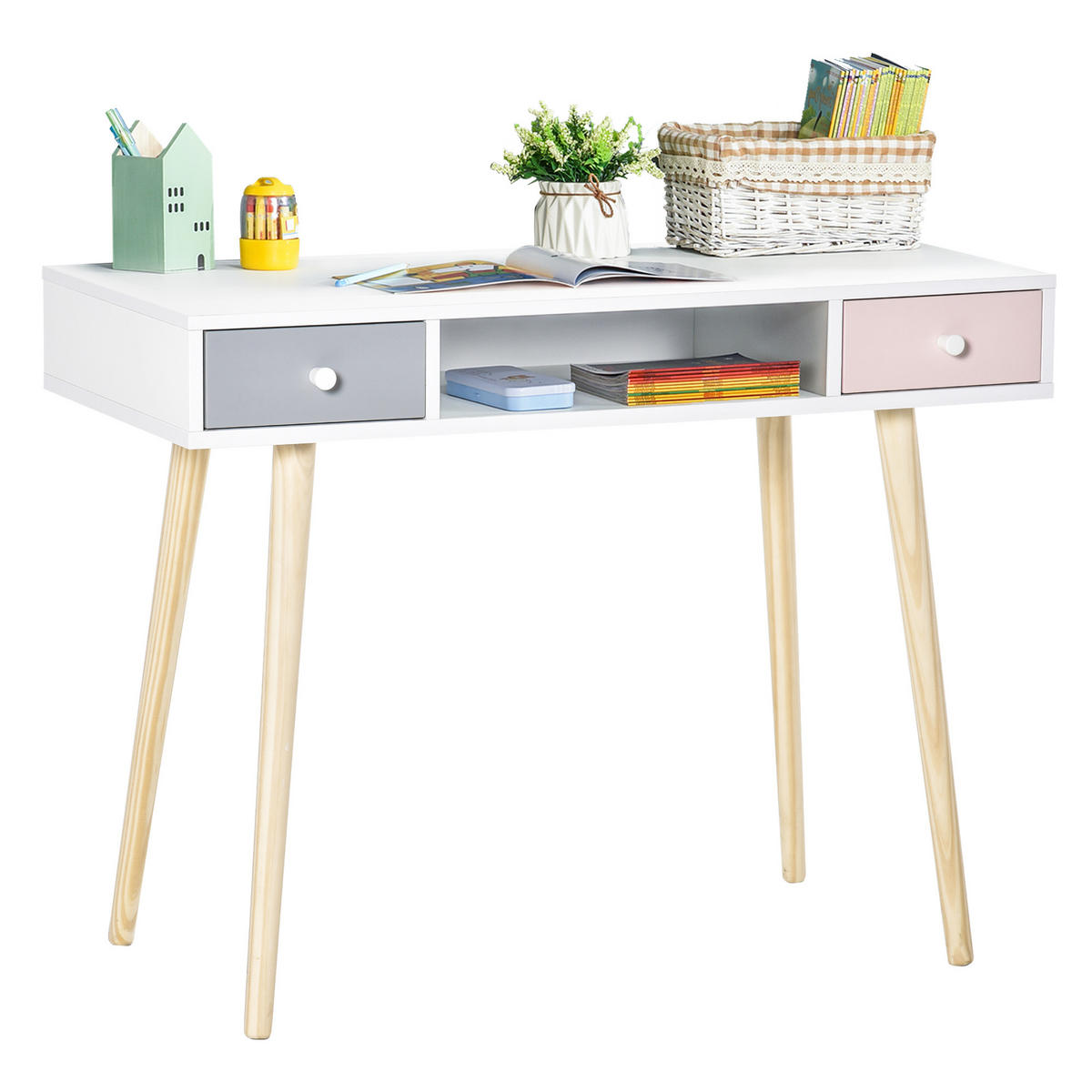 KINDER-SCHREIBTISCH DE-17505 Weiß/Grau/Rosa - Weiß, Holzwerkstoff (100/76.5/48cm) - ComfortXL