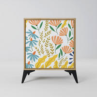 SIDEBOARD HELLO SPRING, Eichefarben, 57,5x42x70,5 cm, Schwarze Metall-Sternfüße - Eichefarben/Multicolor, Holzwerkstoff/Metall (57.5/70.5/42cm) - SpaceRebels