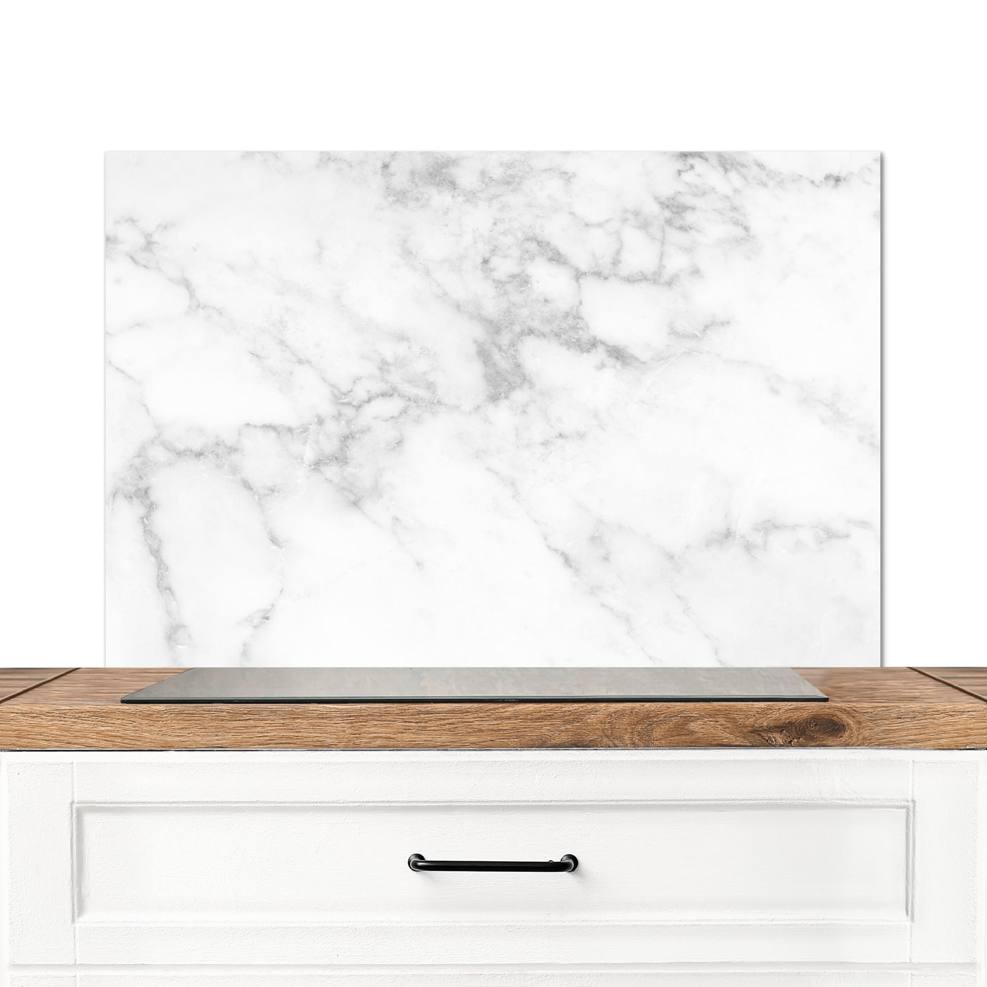 SPRITZSCHUTZ KÜCHE Marmor - Grau - Weiß - Strukturierter Marmor 90x60 cm - Weiß, Metall (90/0.3/60cm) - MuchoWow