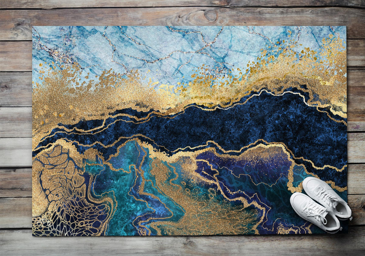 FUSSMATTE 150 x 100 cm Blauer Marmor - Blau, Textil (150/100cm) - TULUP