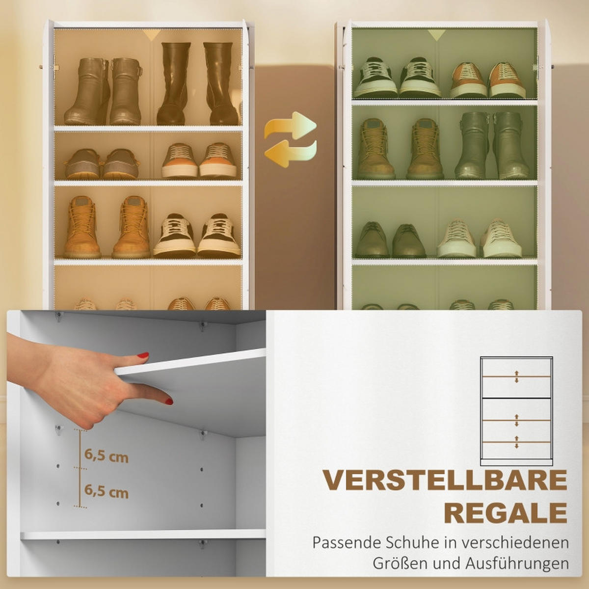 SCHUHSCHRANK 55/36/108 cm Weiß aus Holz mit verstellbaren Regalen - Weiß, Holz (55/108/36cm) - OKWISH