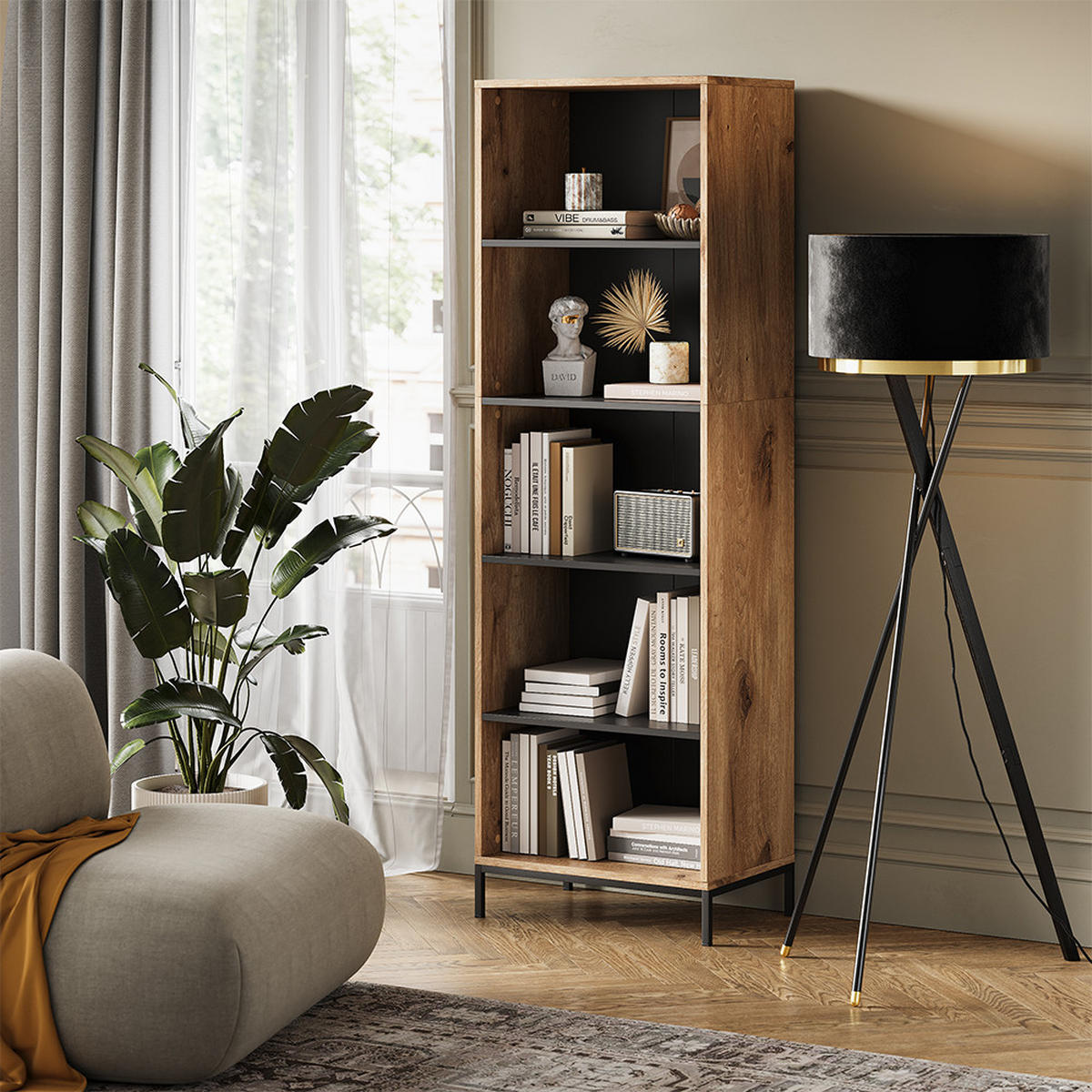 BÜCHERREGAL Eliza Viking Oak 60 x 180 cm mit 5 Fächern - Eichefarben, Holzwerkstoff (60/180/40cm) - Vicco