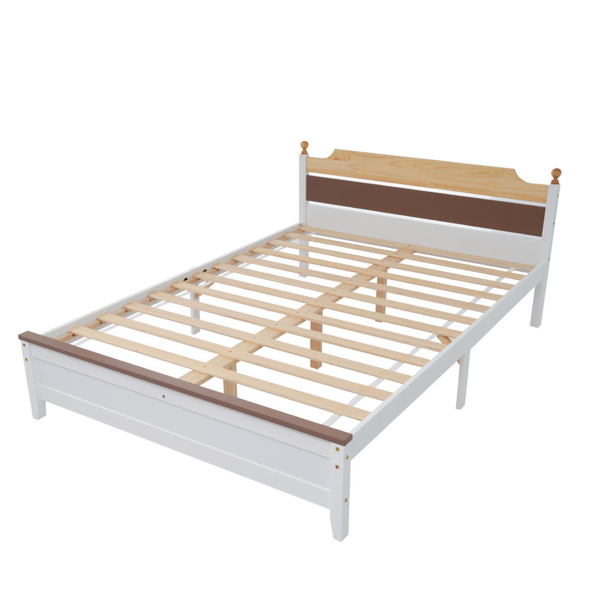 BETT 140/200 cm Weiß Kiefernholzrahmen mit Kopfteil aus MDF - Weiß, Holzwerkstoff (140/200cm) - OKWISH