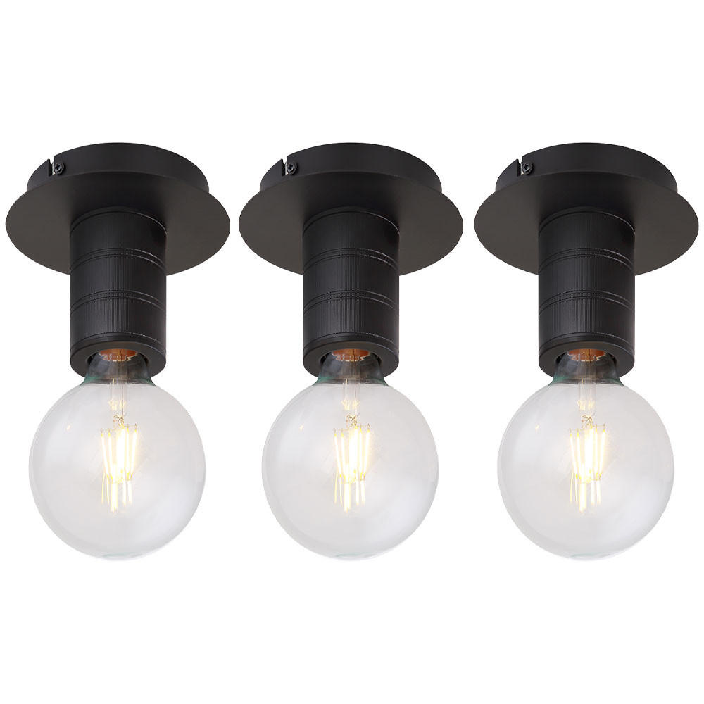 DECKENLEUCHTE Alu Schwarz 3er Set - Schwarz, Metall (15/15/11cm) - Globo Lighting