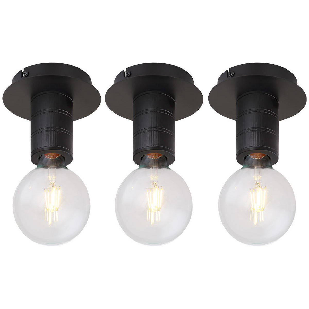 DECKENLEUCHTE Alu Schwarz 3er Set - Schwarz, Metall (15/15/11cm) - Globo Lighting