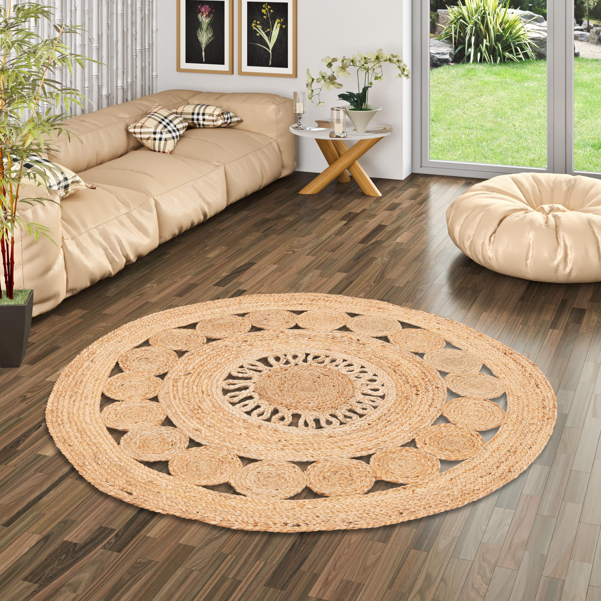 HANDGEFERTIGT JUTE TEPPICH PIA RUND - Beige, Textil (120/120cm) - Pergamon