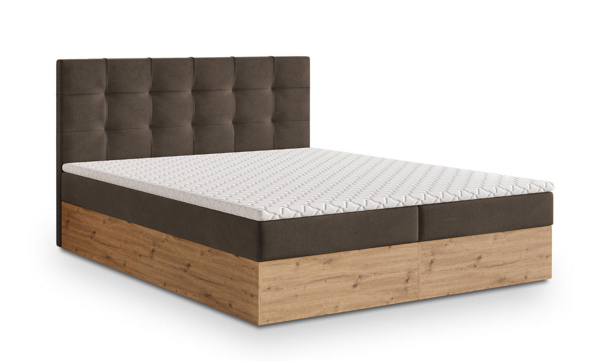 BOXBETT MOLVEN 140x200 cm mit Matratze und Topper - Braun - Braun, Holz (140/200cm) - MASSENO