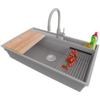 GRANITSPÜLE Oslo, 3-er set Grau 88/53 cm, 1 Becken + Küchenarmatur 38/14 cm + Ablauf-Set ab 90er Unterschrank - Chromfarben/Beige, Kunststoff (88/20/53cm) - Primagran