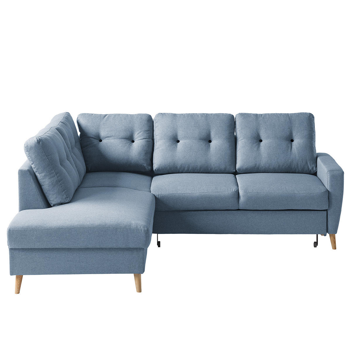 ECKSOFA mit Ottomane - Webstoff - Hellbraun/Grau, Holz/Textil (230/200cm) - home24