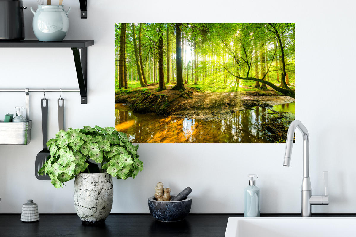WANDTATTOO Wald - Landschaft - Wasser - Bäume - Sonne - Grün - Natur 60x40 cm - Grün, Kunststoff (60/40/0.1cm) - MuchoWow