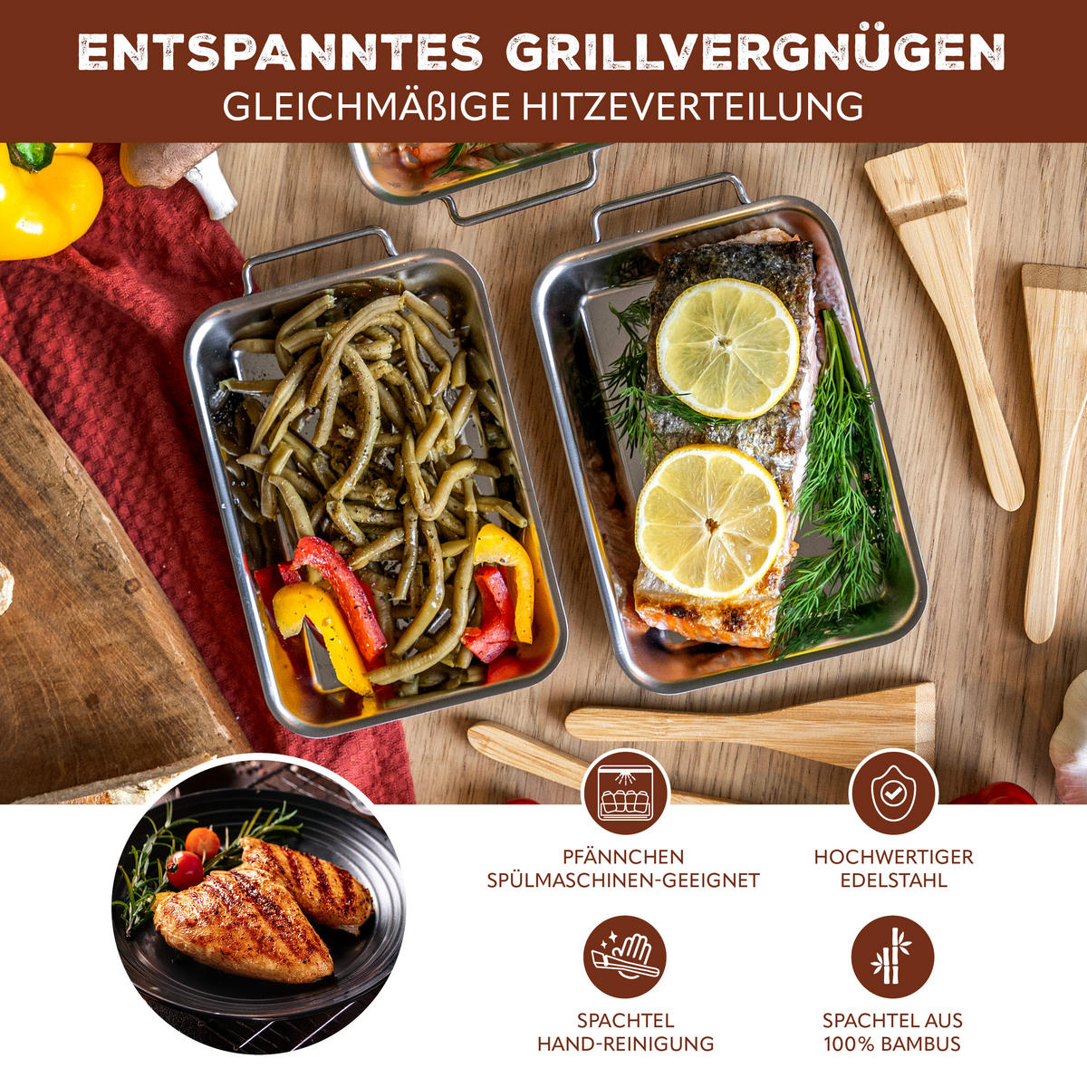 GRILLPFANNE 2er-Set, Edelstahl - Edelstahlfarben, Metall (13/2.5/20cm) - bremermann
