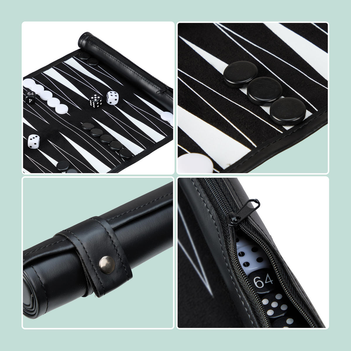 BACKGAMMON - Schwarz, Kunststoff/Metall (5/5cm) - Relaxdays