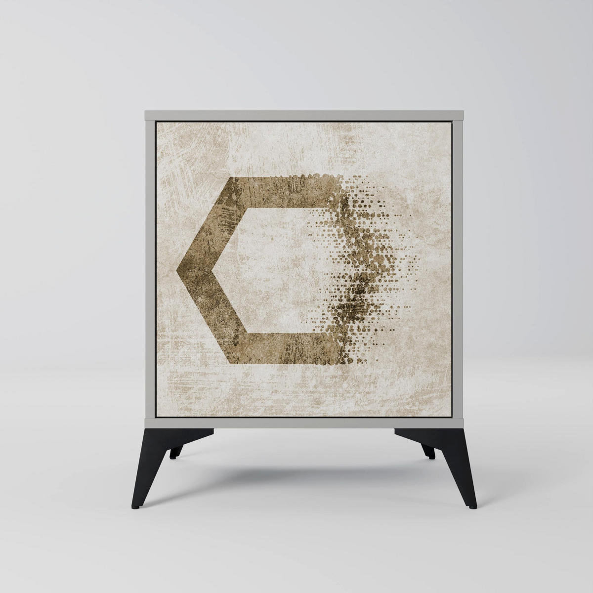 SIDEBOARD HEXAGONAL SHAPES, Grau, 57,5x42x77,5 cm, Schräge Buchenholzfüße - Buchefarben/Multicolor, Holzwerkstoff/Buchenholz (57.5/77.5/42cm) - SpaceRebels