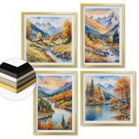 WANDBILDER 4er Set - 50x50 cm & 40x60 cm Goldrahmen - Berglandschaft mit einem Fluss - Goldfarben, Kunststoff (50/50cm) - ArtPrintCave