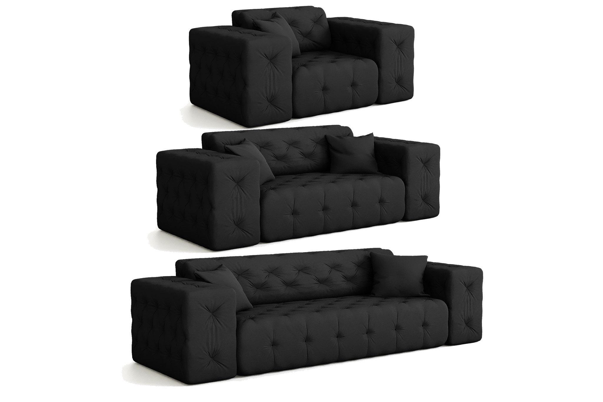 SOFASET Chantal - Schwarz, Holzwerkstoff/Textil (251/78/96cm) - Fun Möbel