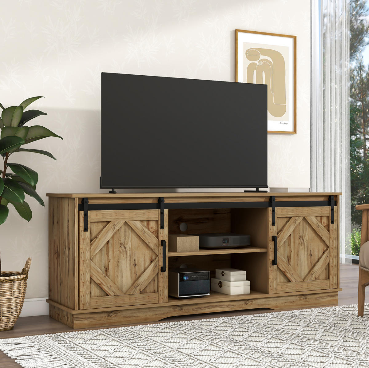 TV-LOWBOARD aus Spanplatte 150x40x60 cm Braun mit Schiebetüren, verstellbaren Einlegeböden und Kabelführung - Braun, Holzwerkstoff (150/60/40cm) - Modfu