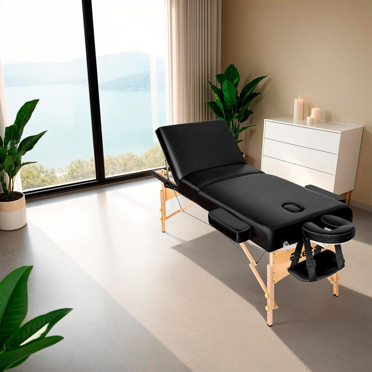 MASSAGELIEGE-SET 3 Zonen, 218 x 102 x 90 cm,schwarz - Schwarz, Holz (102/90/218cm) - tectake
