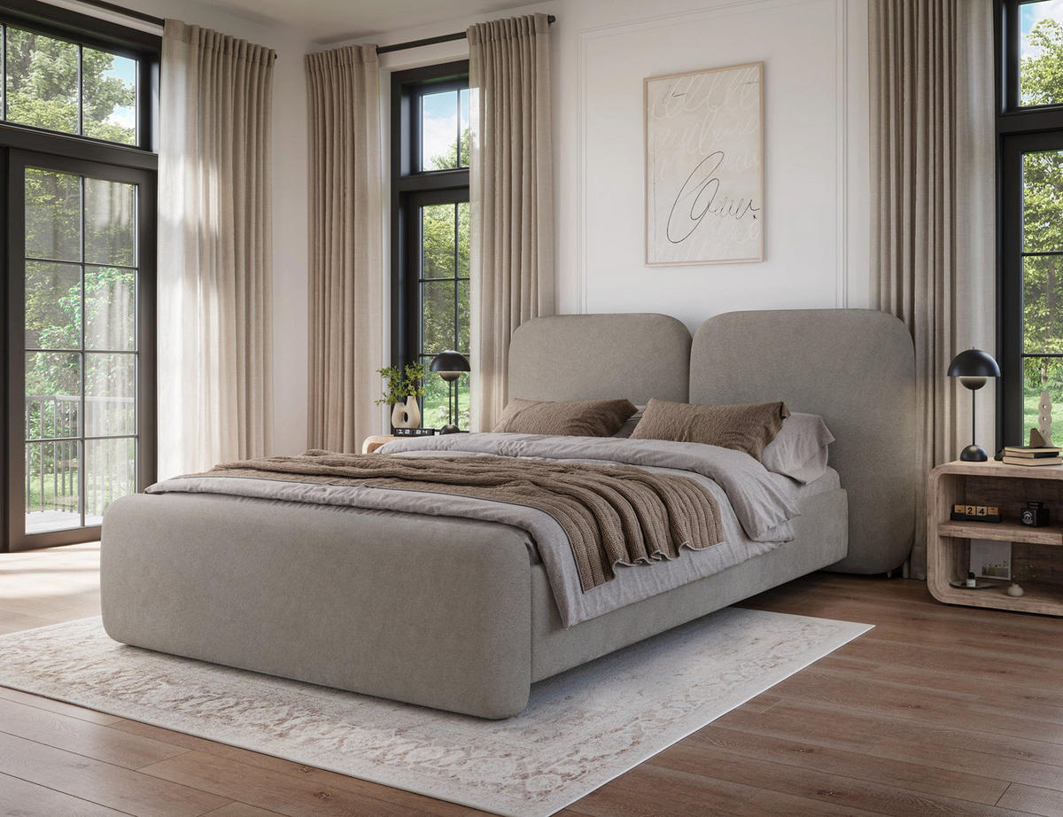 POLSTERBETT Ollival 180x200 cm mit Bettkasten und Metallrahmen – Modernes Designbett ohne Matratze - Beige, Kunststoff (180/200cm) - Wohnideebilder