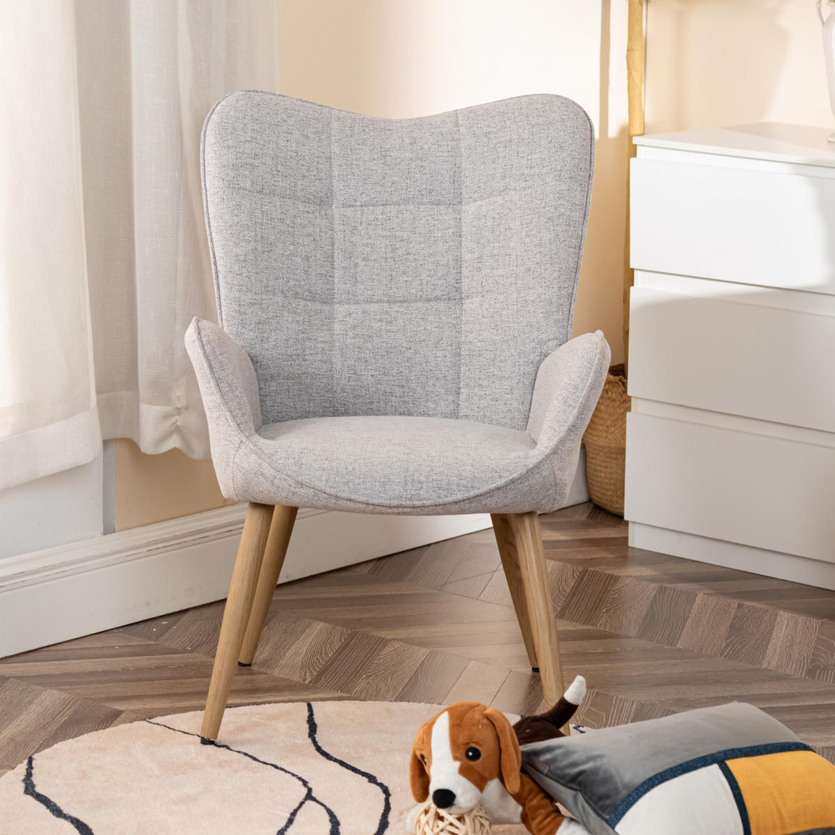 OHRENSESSEL in Webstoff, Grau - Grau, Textil/Metall (62/90.5/62cm) - Meubles Cosy