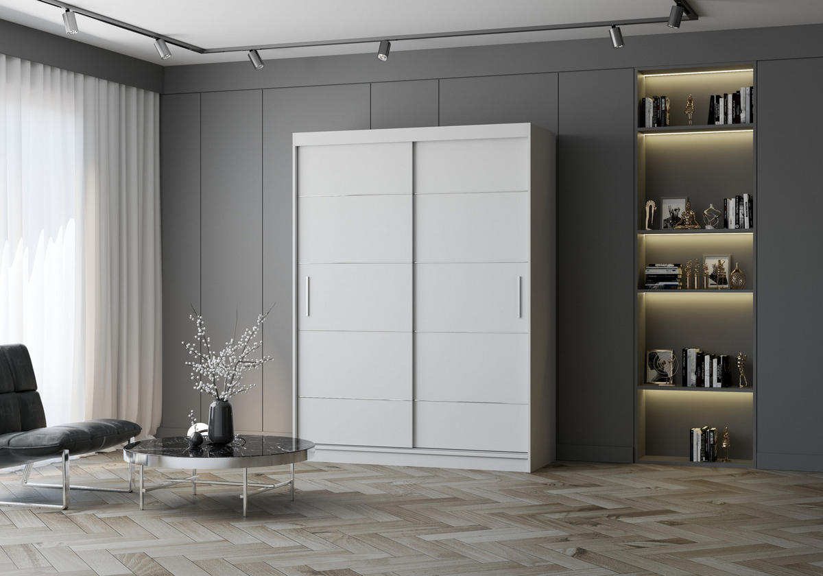 SCHIEBETÜRENSCHRANK - Lara 06 - Weiß - Weiß, Holzwerkstoff/Metall (150/200/61cm) - Möblo