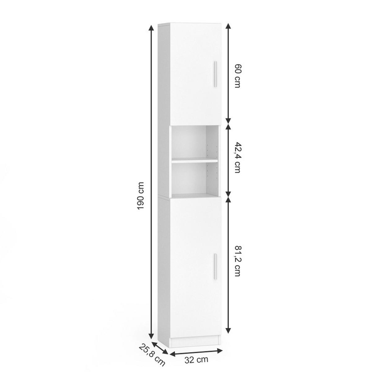 BADSCHRANK Luis Weiß 32 x 190 cm - Weiß, Holzwerkstoff (32/190/25.8cm) - Vicco