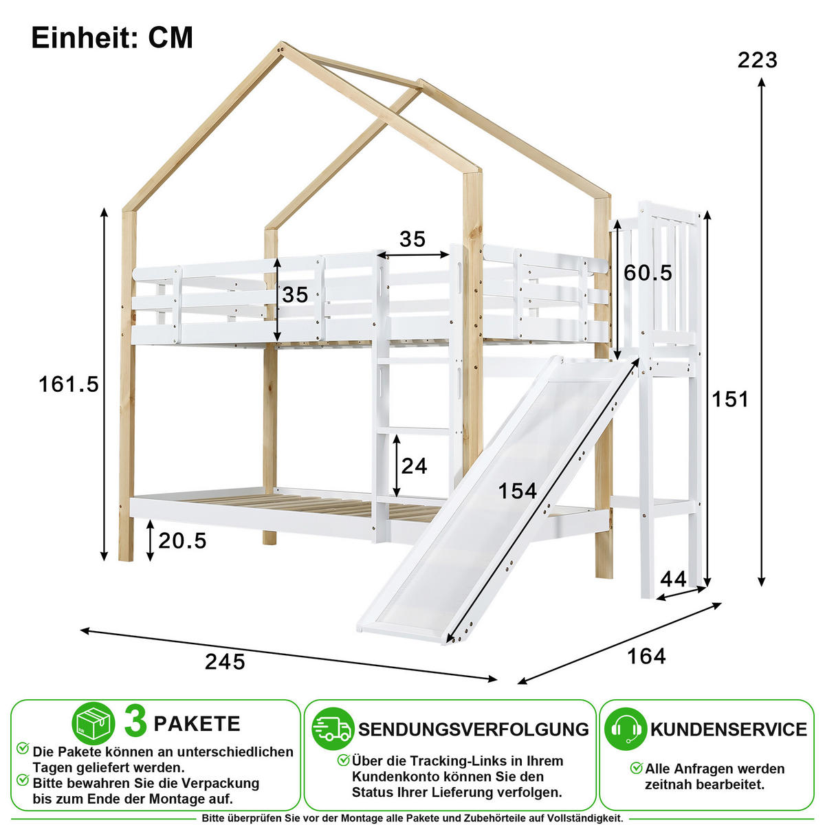 HOCHBETT 90/200 cm in Weiß & Natur mit Rutsche und Absturzsicherung - Weiß, Holz/Holzwerkstoff (90/200cm) - CHICFURN