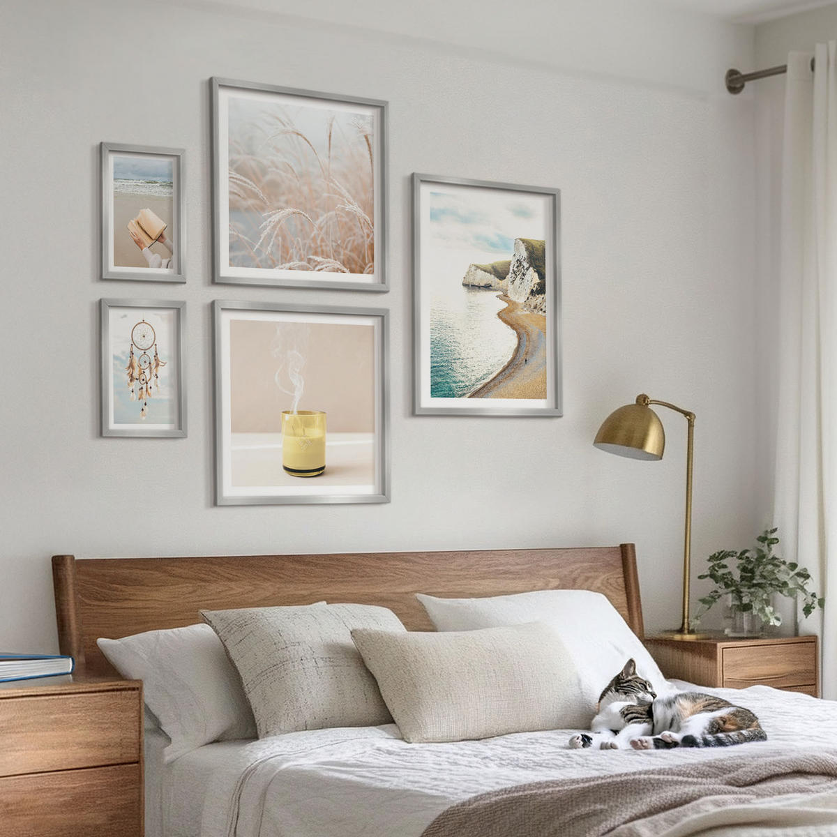WANDBILDER 5er Set - 50x50 cm & 20x30 cm & 40x60 cm Silberner Rahmen - Charmante italienische Straßen und Blumen - Silberfarben, Kunststoff (40/60cm) - ArtPrintCave