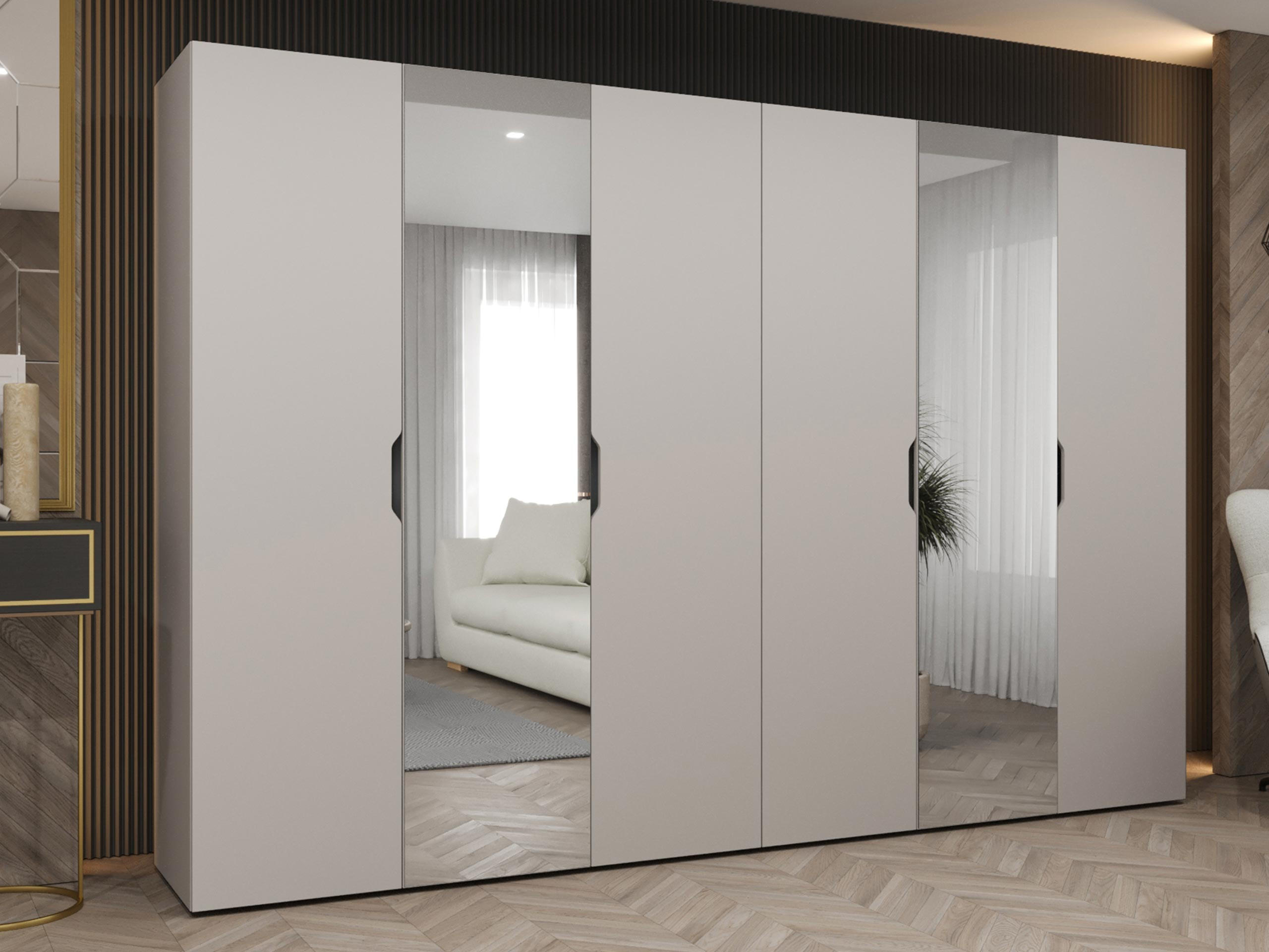 DREHTÜRENSCHRANK Malaga 300 mit Frontspiegel - Kaschmir, Holzwerkstoff (300/202/52cm) - MIRJAN24