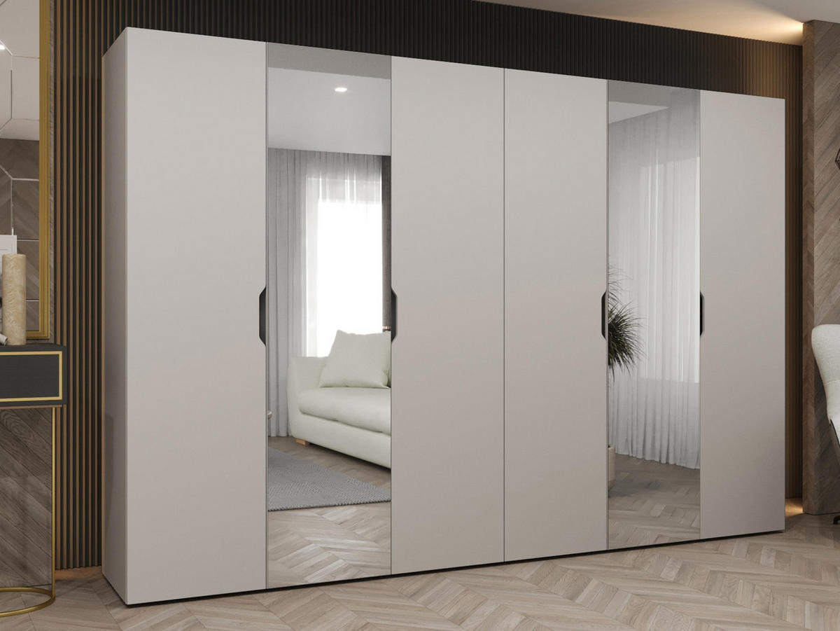 DREHTÜRENSCHRANK Malaga 300 mit Frontspiegel - Kaschmir, Holzwerkstoff (300/202/52cm) - MIRJAN24