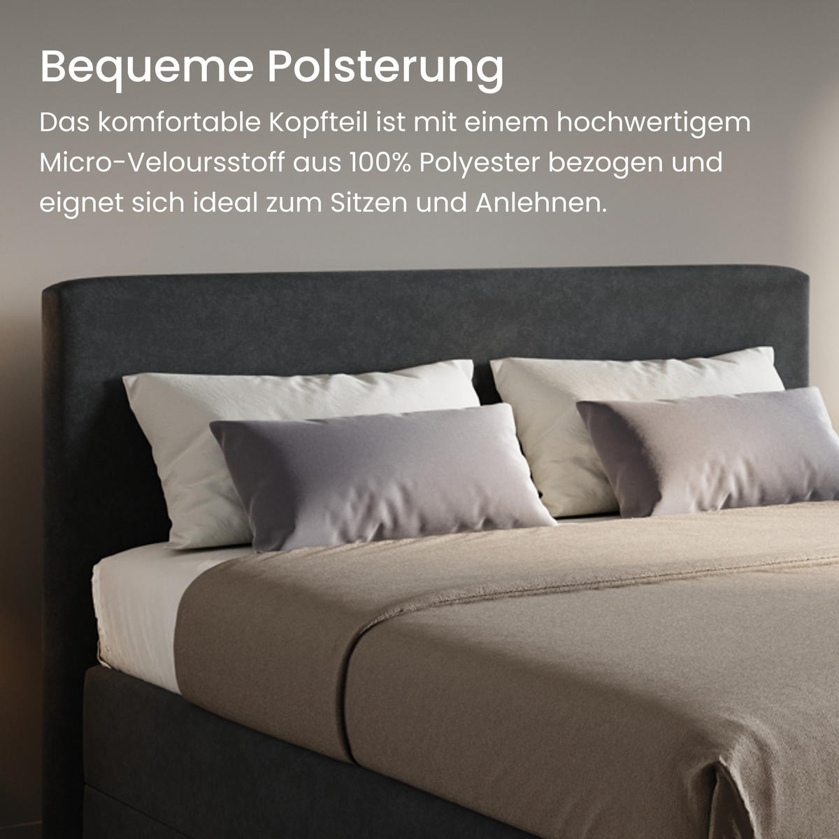 BOXSPRINGBETT mit Bonnell Matratze, mit Kopfteil, 140 x 200 cm, in Dunkelgrau - Anthrazit, Naturmaterialien (140/200cm) - Home Collective