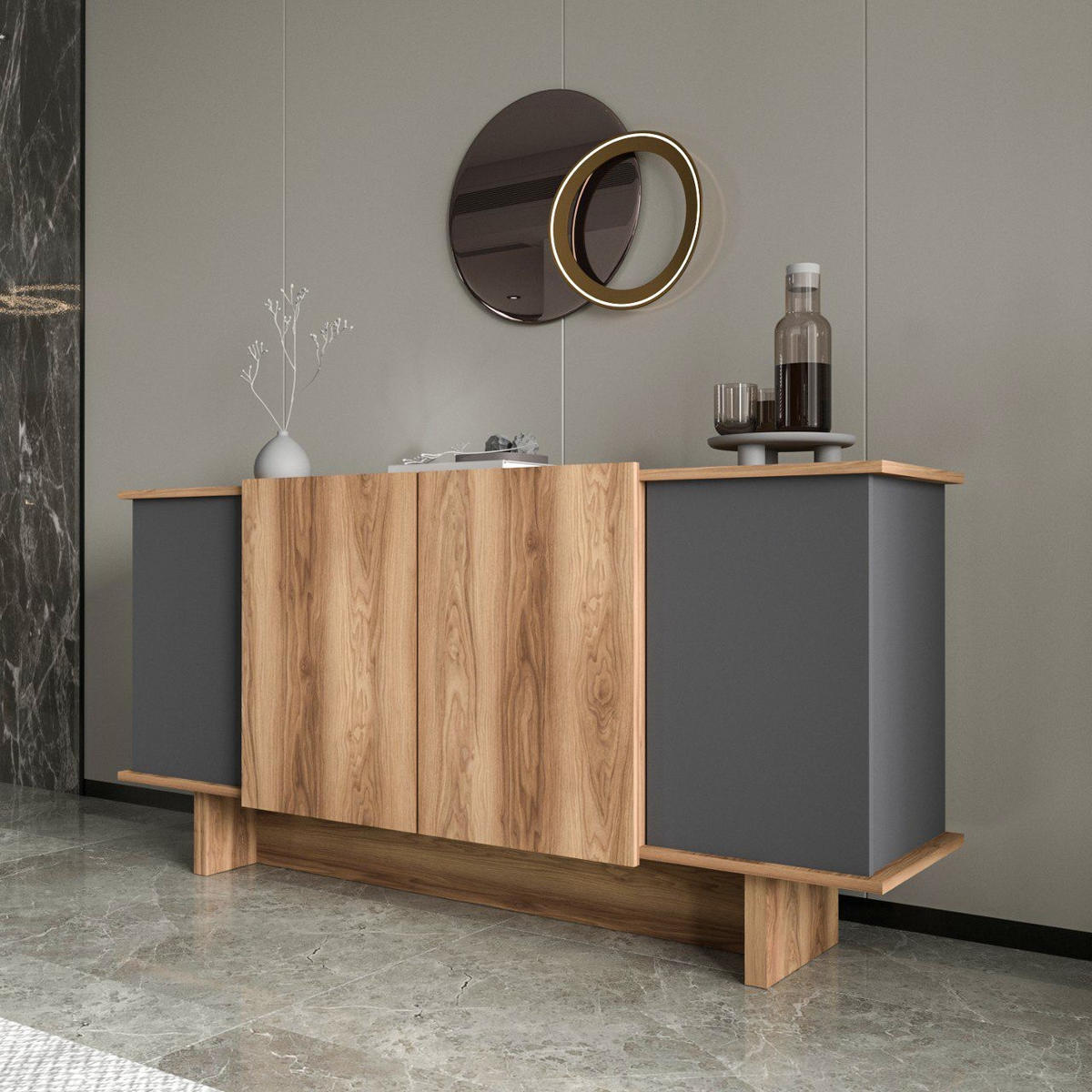 BUFFETSCHRANK diana grau anthrazit - Grau, Holz (40/81/180cm) - Habitat Garten