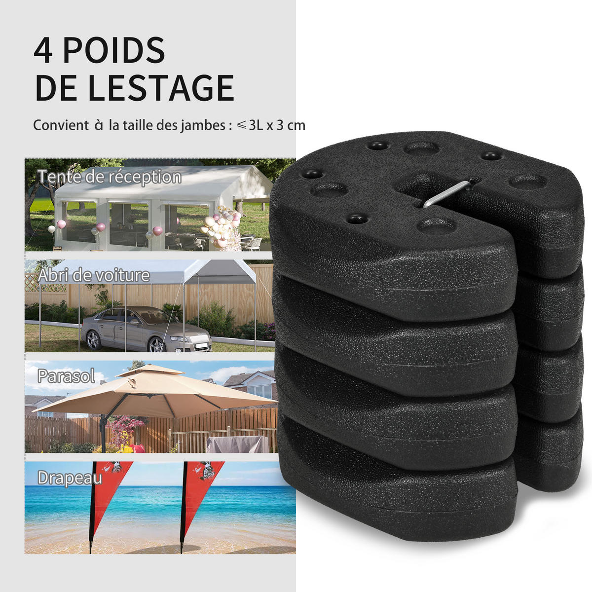 BESCHWERUNGSSET DE-12605 Ø22/5,5 cm 4er-Set 3 kg/Stück mit Stiften - Schwarz, Kunststoff (22/5.5/22cm) - ComfortXL