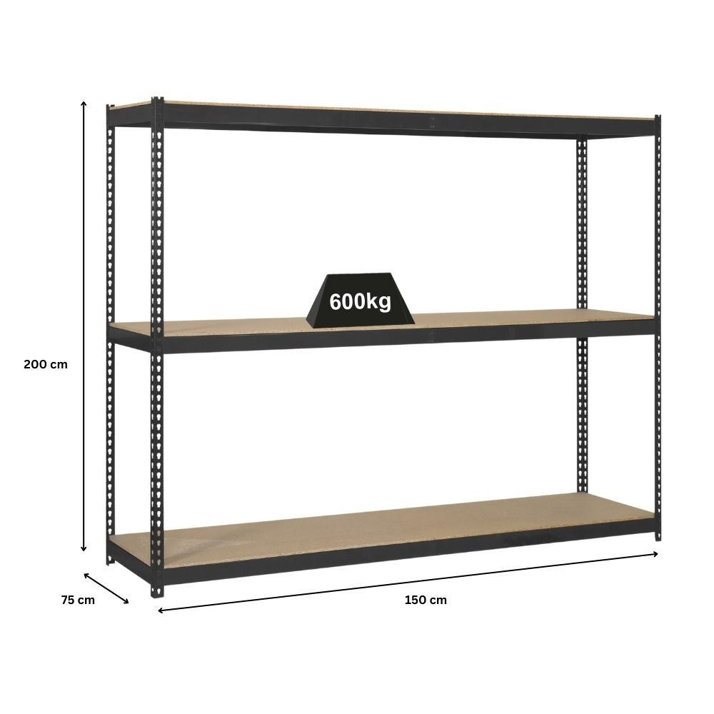 SCHWERLASTREGAL Wood Beast Three HxBxT 200 x 150 x 75 cm 3 Ebenen Fachlast 600 kg Anthrazit - Anthrazit, Metall (150/200/75cm) - PROREGAL