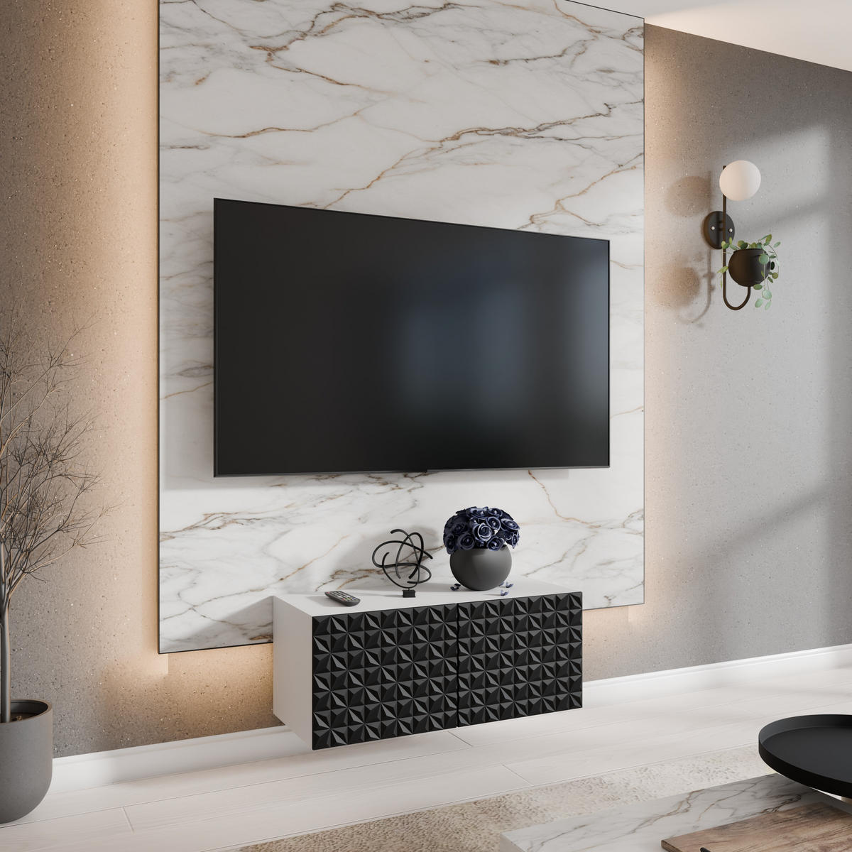 TV-SCHRANK Cali 100 cm, zweitürig, weiß, schwarz - Schwarz/Weiß, Kunststoff (100/40/41cm) - Margaret Hadas24