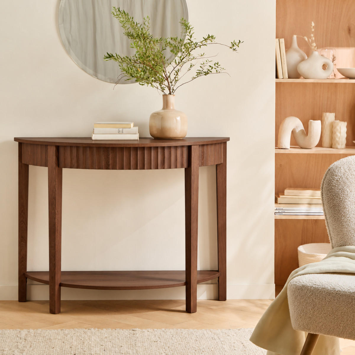 ABGERUNDETE Konsole mit Nussbaum-Optik und 2 Ebenen bologne 100/40/76 cm - Naturfarben, Holzwerkstoff (100/40/76cm) - Calicosy