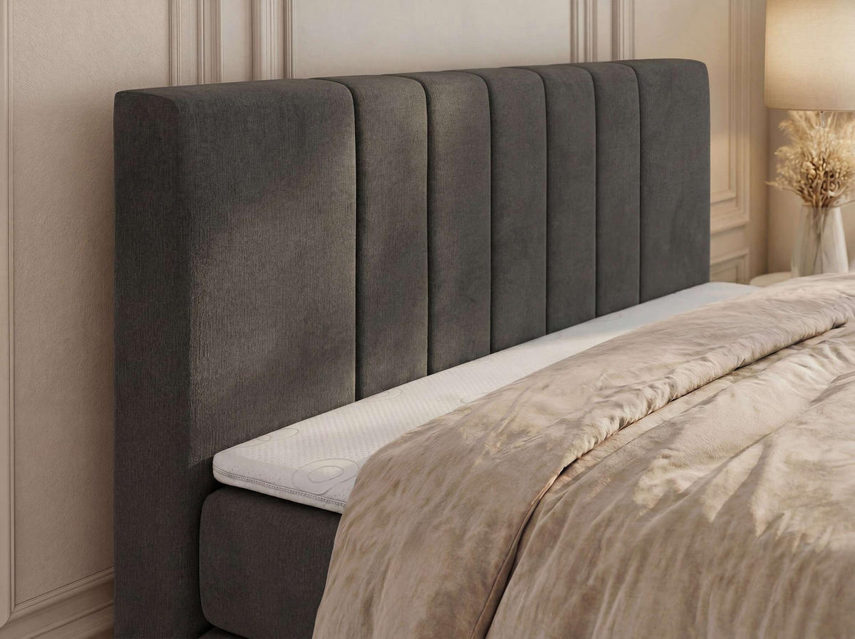 BOXSPRINGBETT INERO DUO KING 180/200 - Dunkelgrau Velvet - Topper T25 - H4 - Dunkelgrau/Schwarz, Kunststoff/Textil (180/200cm) - MKS