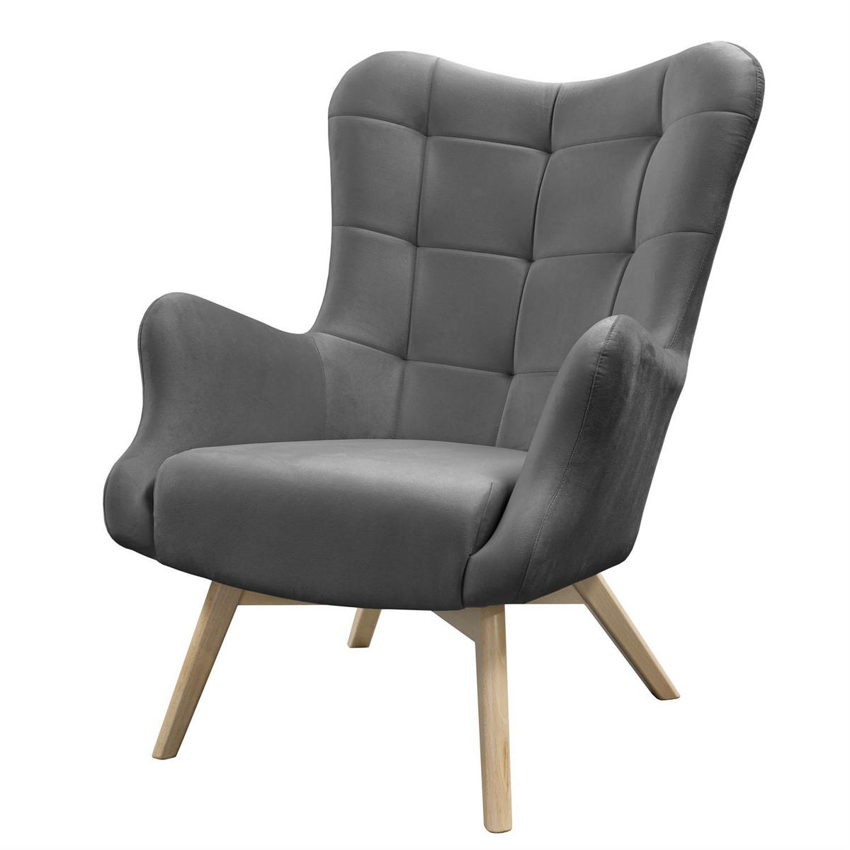 SESSEL SAND mit Buchenbeinen - Dunkelgrau/Buchefarben, Textil (80/105/86cm) - Lookway