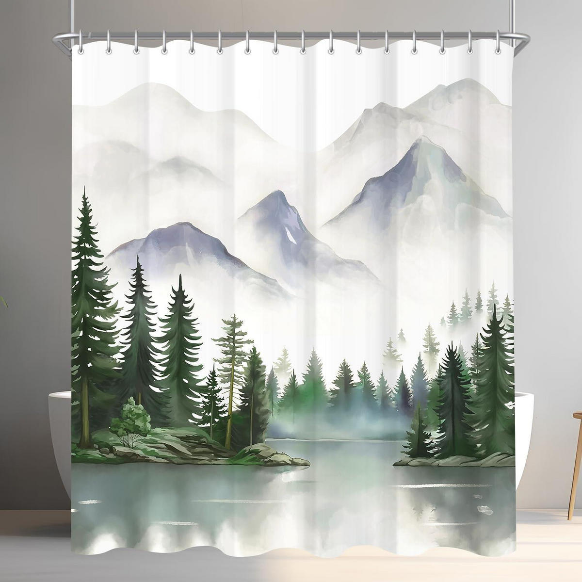 DUSCHVORHANG Berge 240 x 200 cm Textil Wasserabweisend Waschbar - Multicolor, Textil (240/200cm)