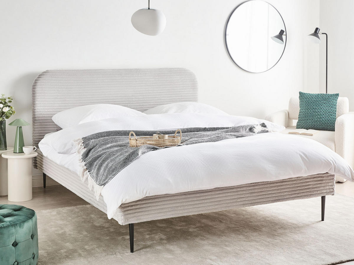 POLSTERBETT mit Lattenrost 160x200 cm Grau Flayat - Hellgrau, Textil (160/200cm) - Beliani