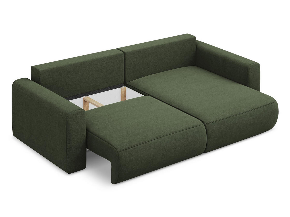 ECKSOFA mit Schlaffunktion Strukturstoff Stoff Grün - Schwarz/Olivgrün, Kunststoff/Textil (240/149cm) - Makamii