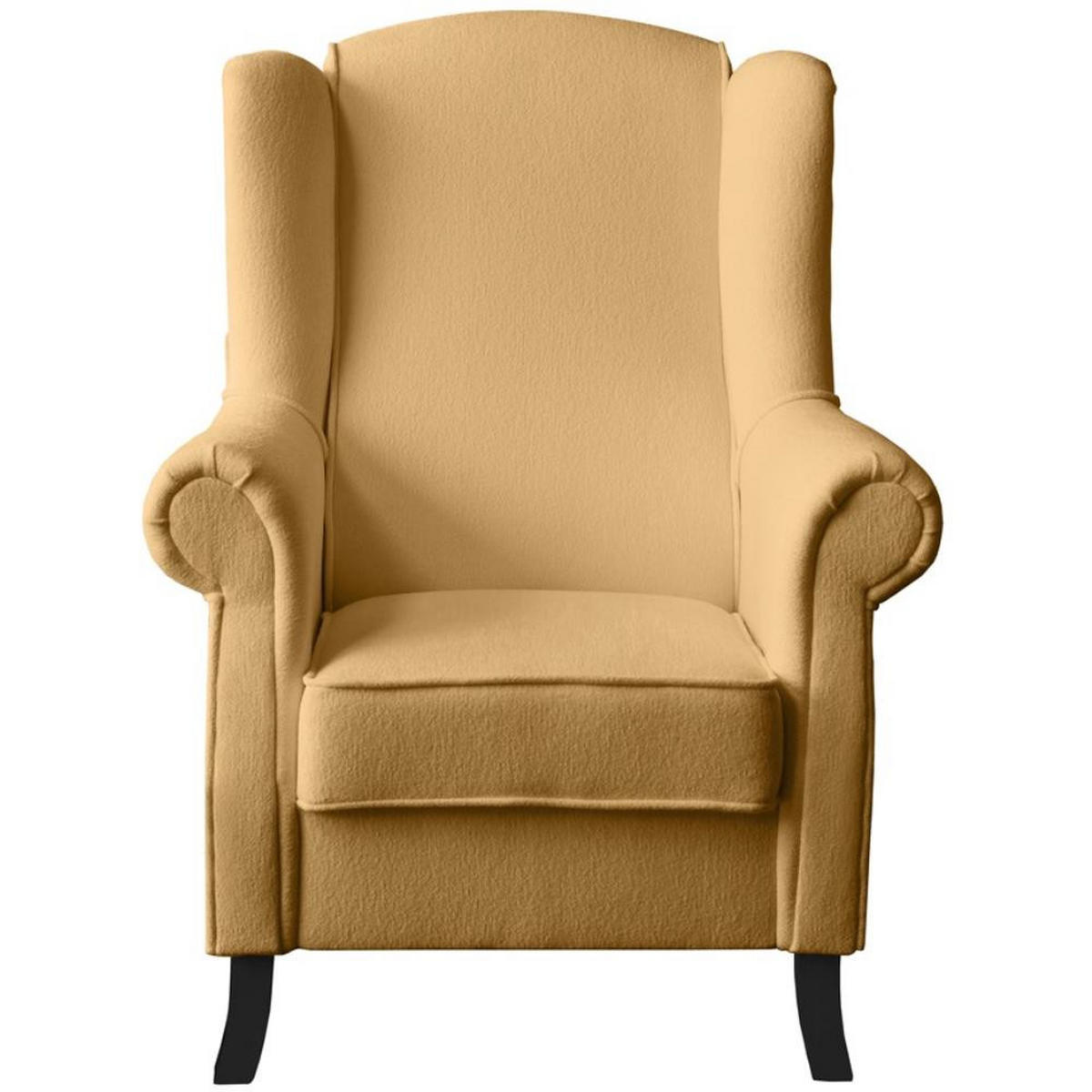 OHRENSESSEL Leonardo gelb boucle-stoff - Bernsteinfarben, Holz/Textil (88/118/86cm) - Beautysofa