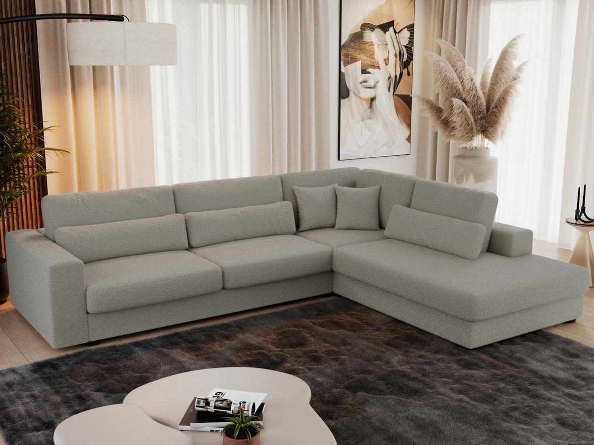 ECKSOFA Savona Grau Boucle - rechts - Schwarz/Grau, Kunststoff/Textil (249/316cm) - MKS