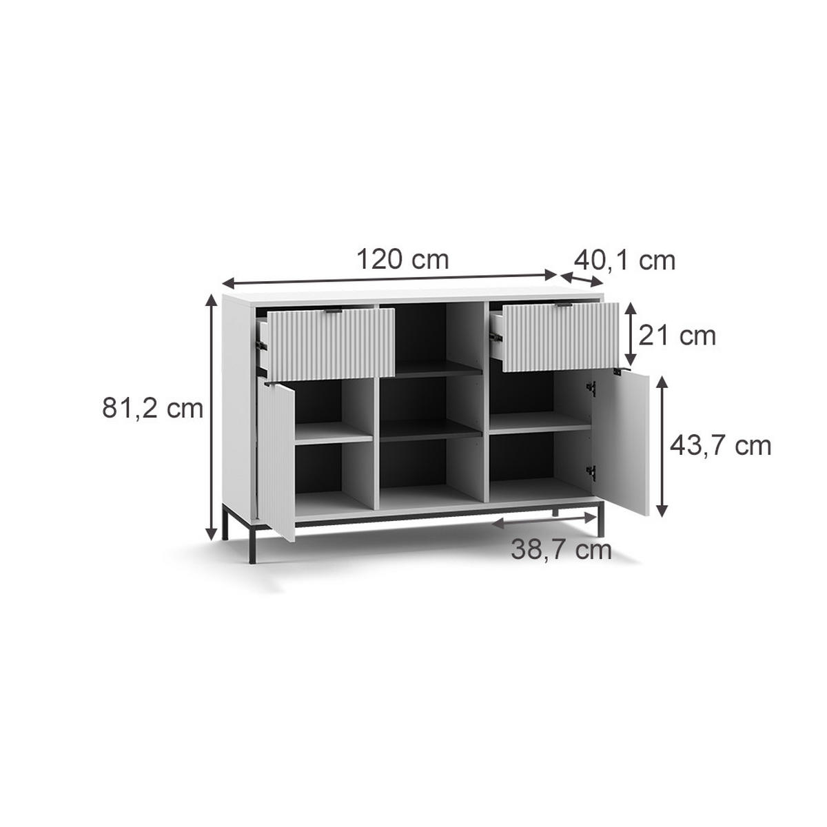 KOMMODE Eliza Weiß 120 x 81.2 cm mit 2 Schubladen und 2 Türen - Weiß, Holzwerkstoff (120/81.2/40cm) - Vicco