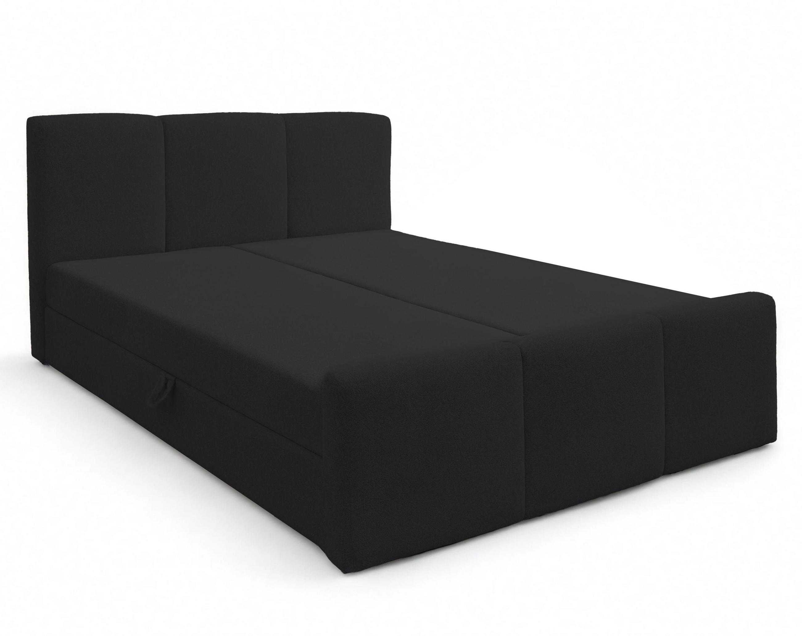 BOXBETT ANKARRA 160x200 cm mit Bettkasten und Matratze - Schwarz + TOPPER - Schwarz, Holz/Holzwerkstoff (160/200cm) - AX Living