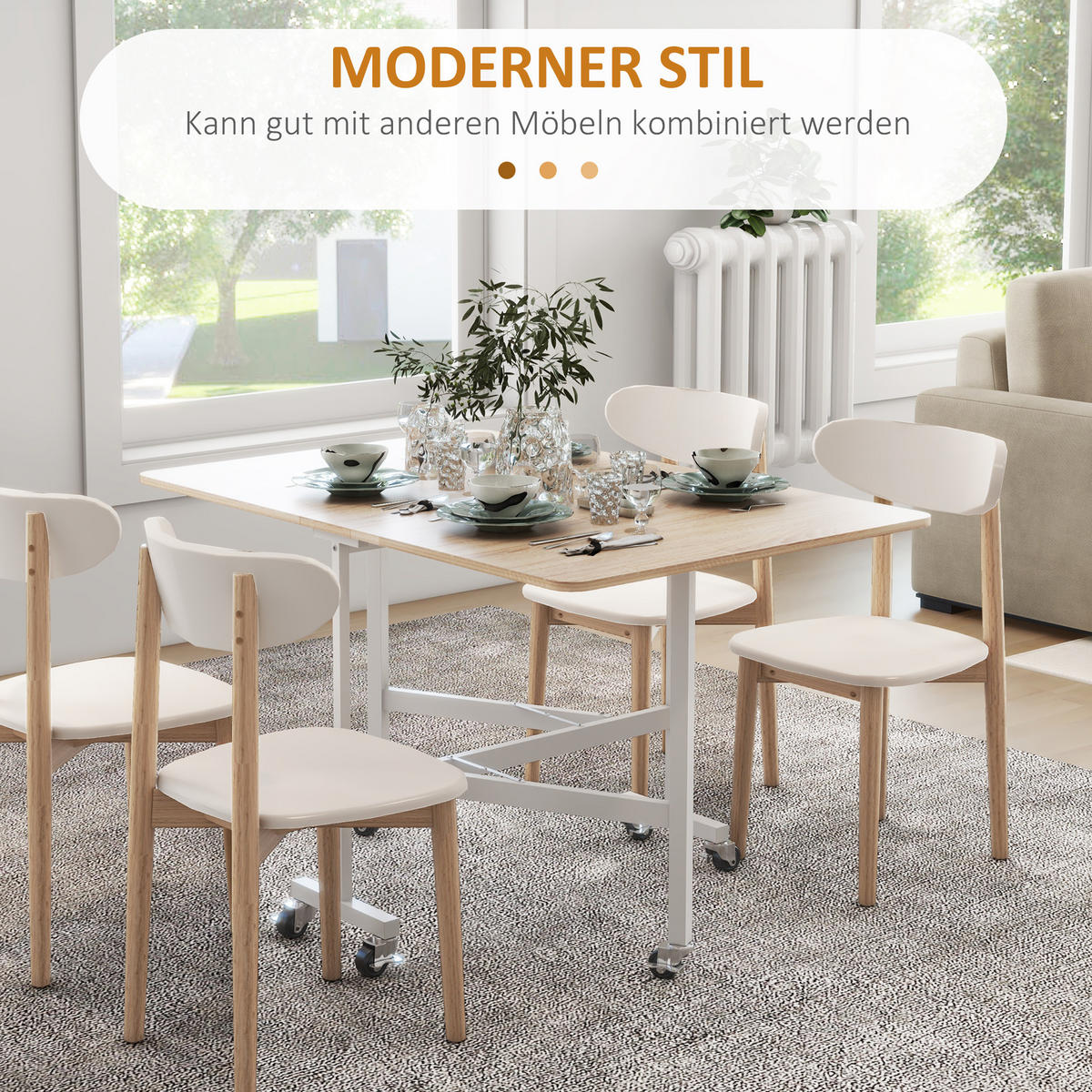 ESSTISCH klappbar, MDF, Stahl, Eiche - Eichefarben, Kunststoff (80/73/120cm) - HOMCOM