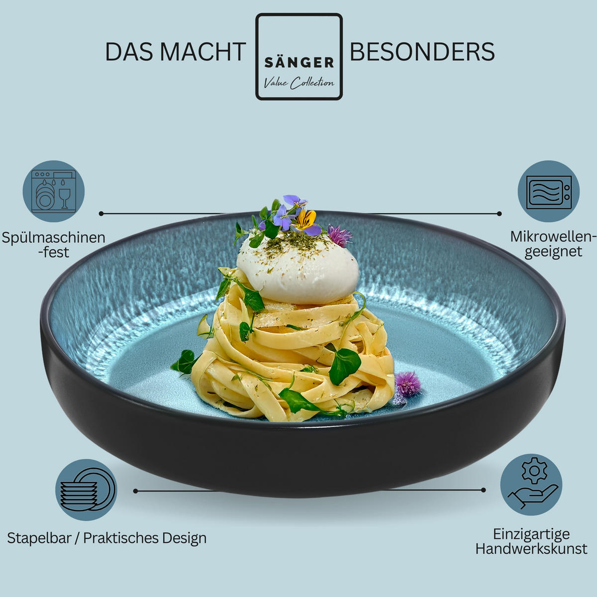 PASTASCHALEN SET VIGO - 6 teilig aus Steingut - Blau, Stein (22cm) - Sänger