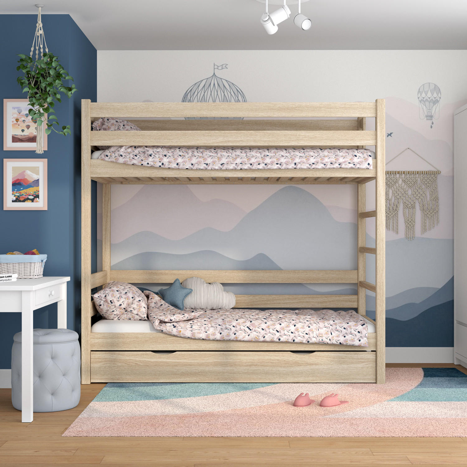 ETAGENBETT N03 mit Matratzenschublade Sonoma Eiche 80/180 - Sonoma Eiche, Naturmaterialien/Holz (80/180cm) - N-Wood