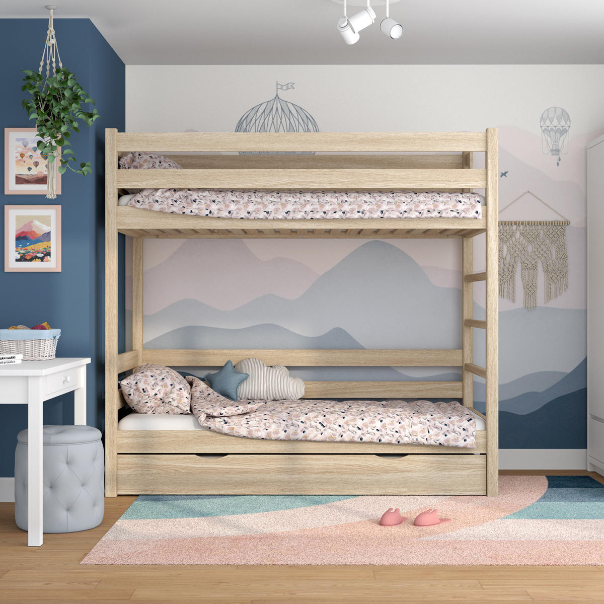 ETAGENBETT N03 mit Matratzenschublade Sonoma Eiche 120/180 - Sonoma Eiche, Naturmaterialien/Holz (120/180cm) - N-Wood