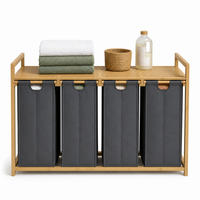 WÄSCHESAMMLER Natur-Grau 4er-Set 1-Ablage Bambus - Multicolor, Holz/Textil (103/77/41.5cm) - Relaxdays